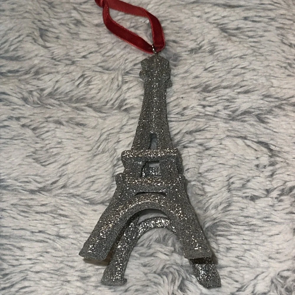 Vintage Pier 1 Eiffel Tower Silver Glitter Ornament